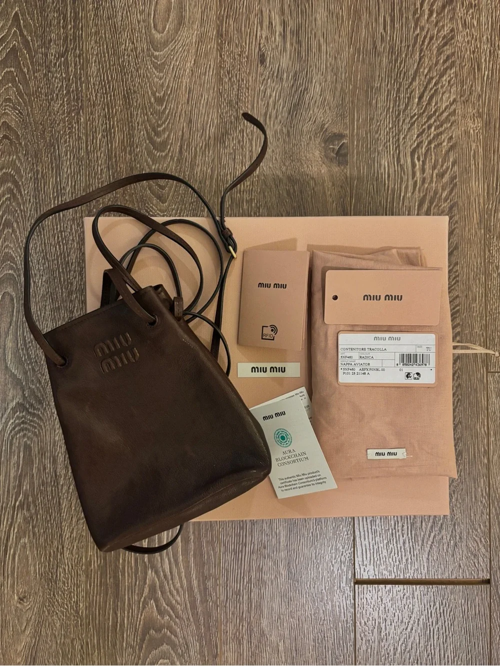 Miu Miu Napa Leather Mini Bag in Dark Brown - Picture 1 of 11